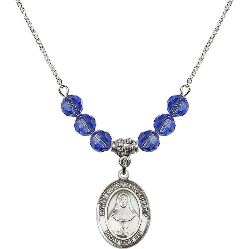 Sterling Silver Saint Mary Mackillop Birthstone Necklace with Sapphire Beads - 8425