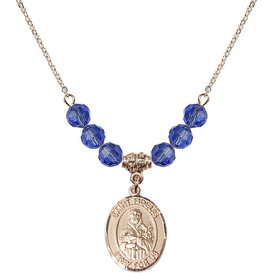 14kt Gold Filled Saint Fidelis Birthstone Necklace with Sapphire Beads - 8426
