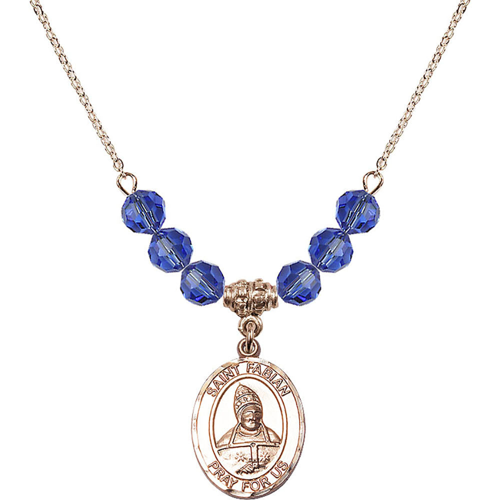 14kt Gold Filled Saint Fabian Birthstone Necklace with Sapphire Beads - 8427