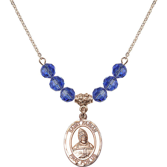 14kt Gold Filled Saint Fabian Birthstone Necklace with Sapphire Beads - 8427