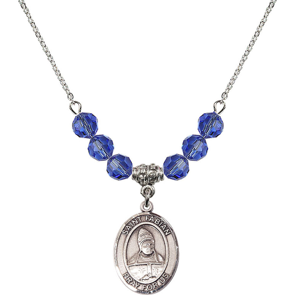 Sterling Silver Saint Fabian Birthstone Necklace with Sapphire Beads - 8427