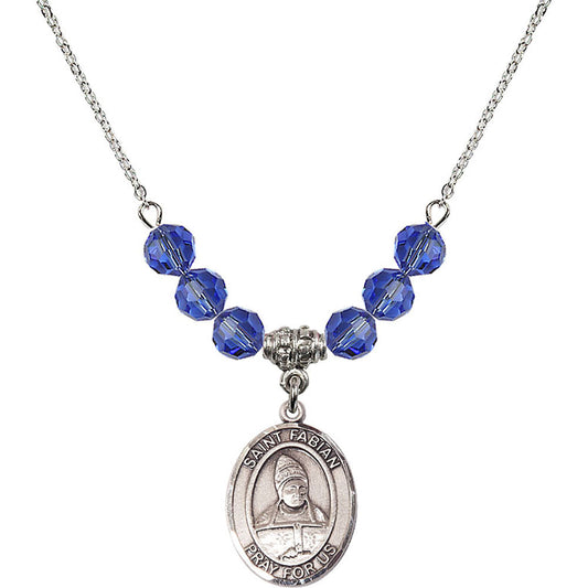 Sterling Silver Saint Fabian Birthstone Necklace with Sapphire Beads - 8427