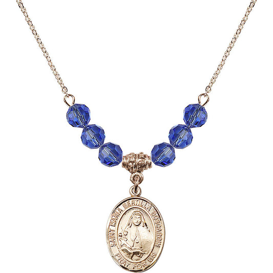 14kt Gold Filled Saint Maria Bertilla Boscardin Birthstone Necklace with Sapphire Beads - 8428