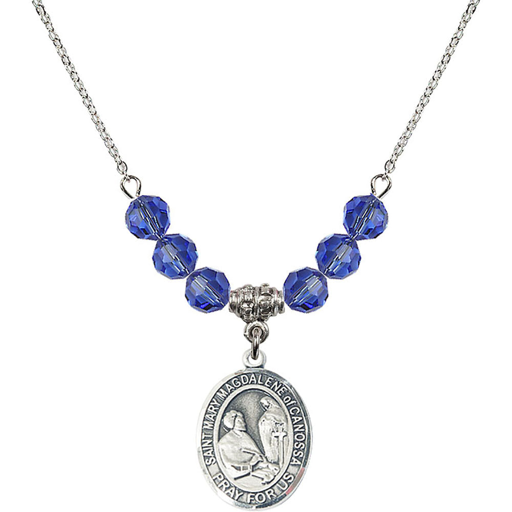 Sterling Silver Saint Mary Magdalene of Canossa Birthstone Necklace with Sapphire Beads - 8429