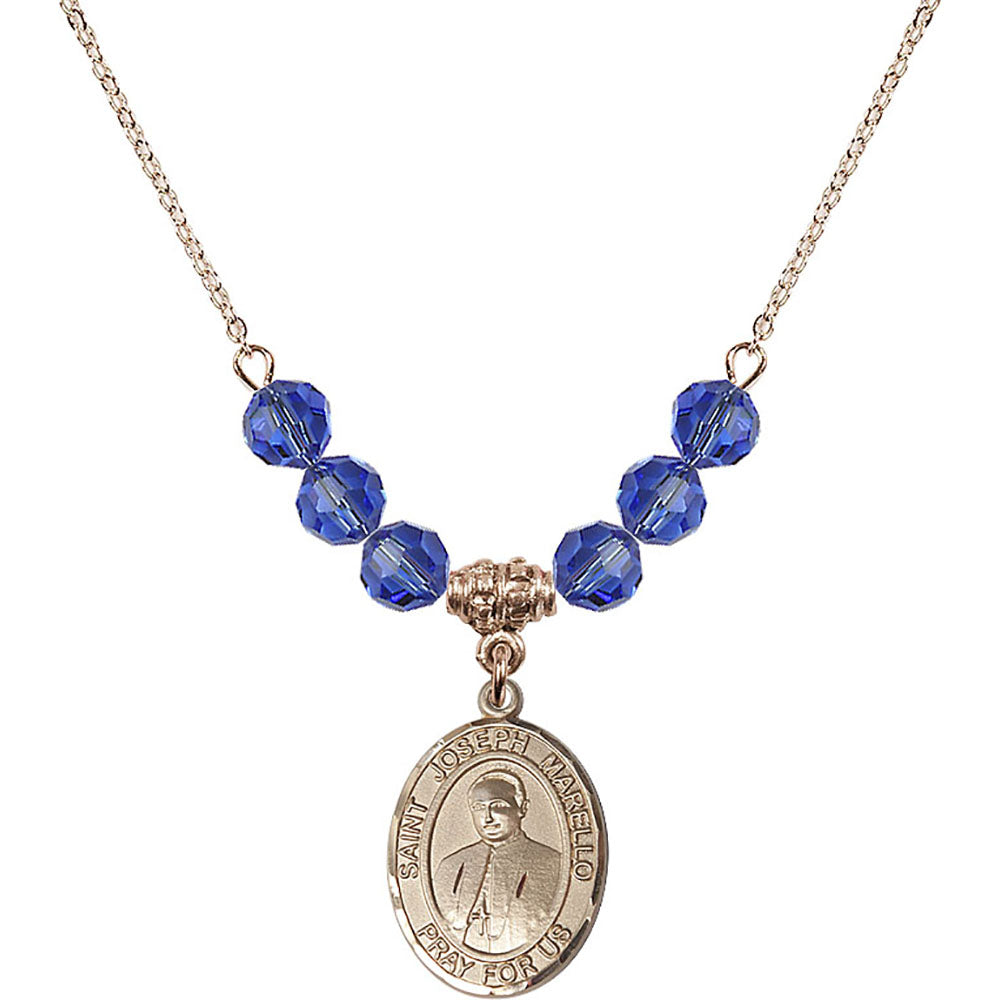 14kt Gold Filled Saint Joseph Marello Birthstone Necklace with Sapphire Beads - 8430
