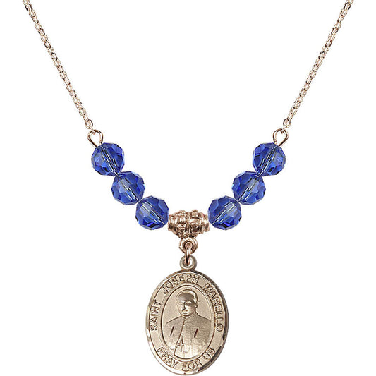 14kt Gold Filled Saint Joseph Marello Birthstone Necklace with Sapphire Beads - 8430