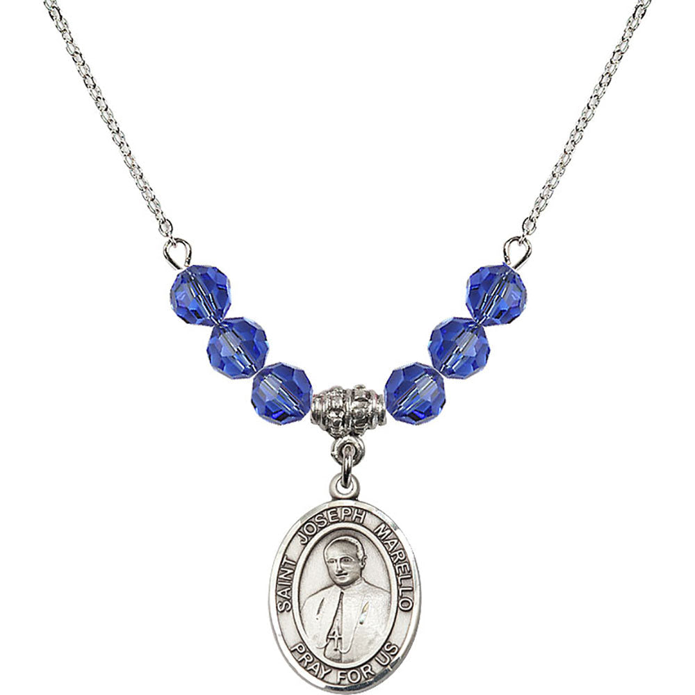 Sterling Silver Saint Joseph Marello Birthstone Necklace with Sapphire Beads - 8430