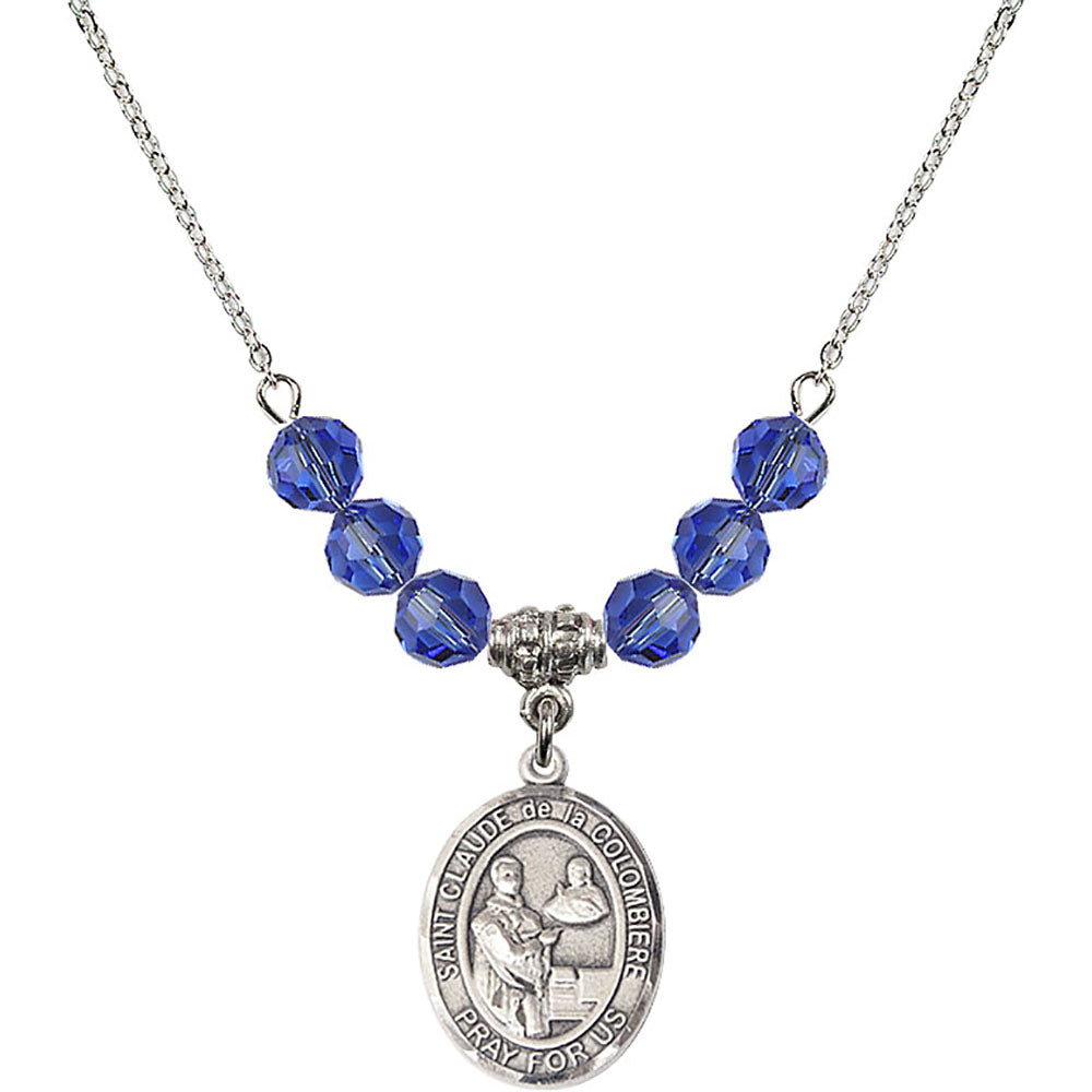 Sterling Silver Saint Claude de la Colombiere Birthstone Necklace with Sapphire Beads - 8432
