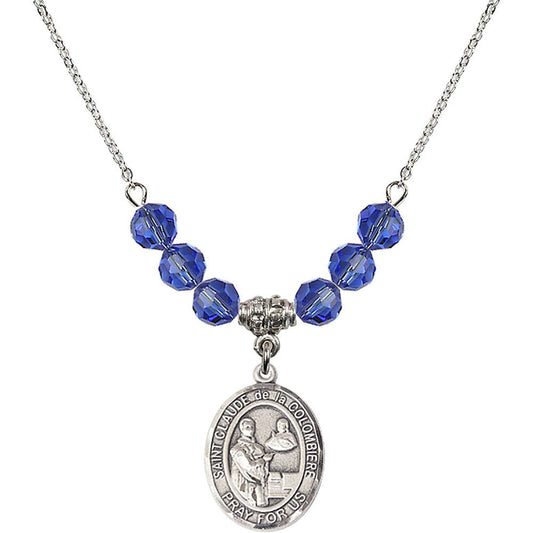 Sterling Silver Saint Claude de la Colombiere Birthstone Necklace with Sapphire Beads - 8432