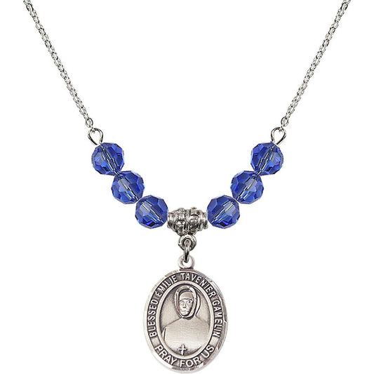 Sterling Silver Blessed Emilie Tavernier Gamelin Birthstone Necklace with Sapphire Beads - 8437