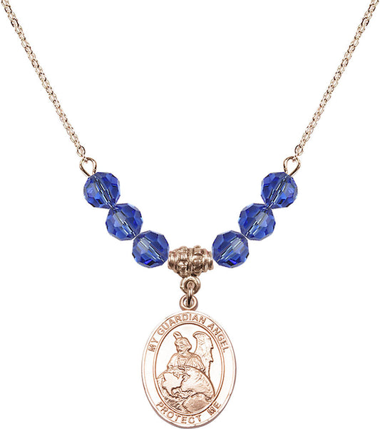 14kt Gold Filled Guardian Angel Protector Birthstone Necklace with Sapphire Beads - 8440