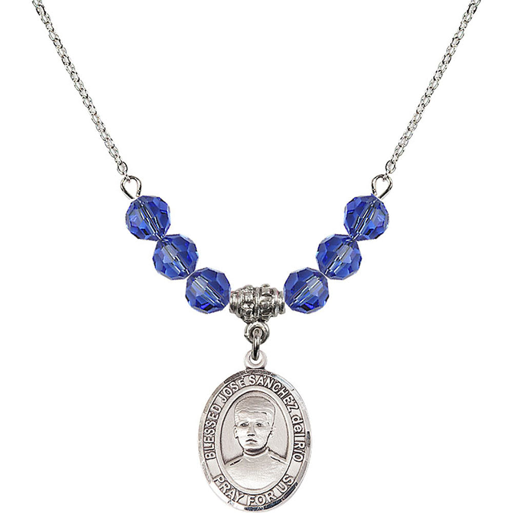 Sterling Silver Blessed Jose Sanchez del Rio Birthstone Necklace with Sapphire Beads - 8446