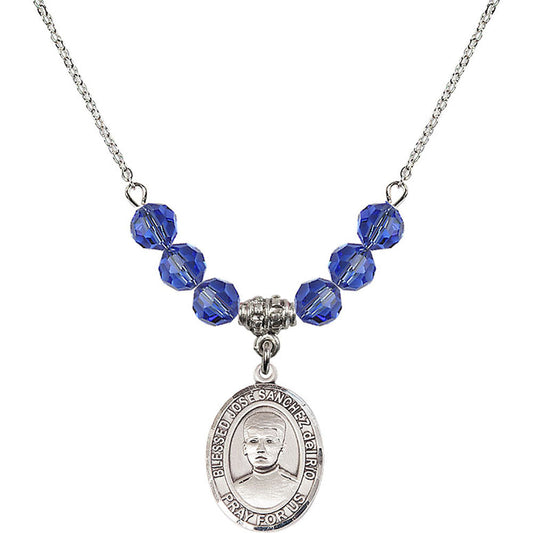 Sterling Silver Blessed Jose Sanchez del Rio Birthstone Necklace with Sapphire Beads - 8446