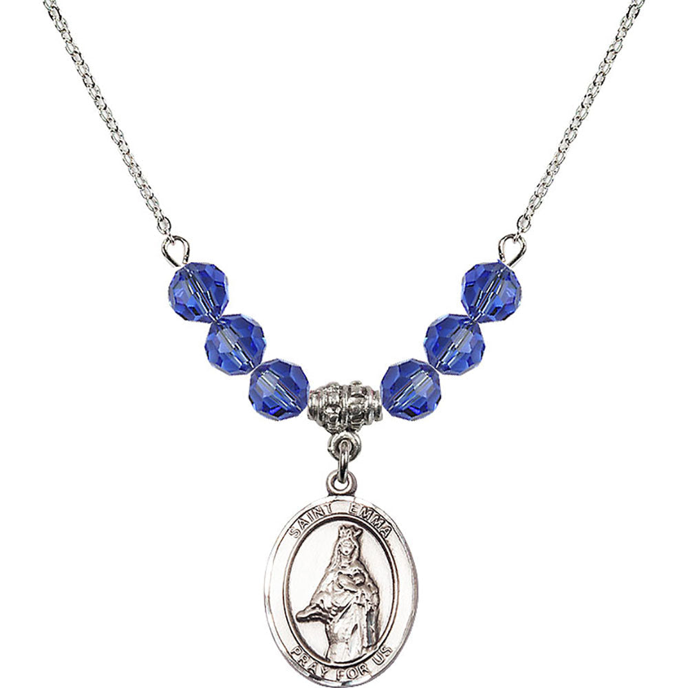 Sterling Silver Saint Emma Uffing Birthstone Necklace with Sapphire Beads - 8450