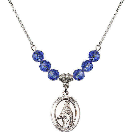 Sterling Silver Saint Emma Uffing Birthstone Necklace with Sapphire Beads - 8450