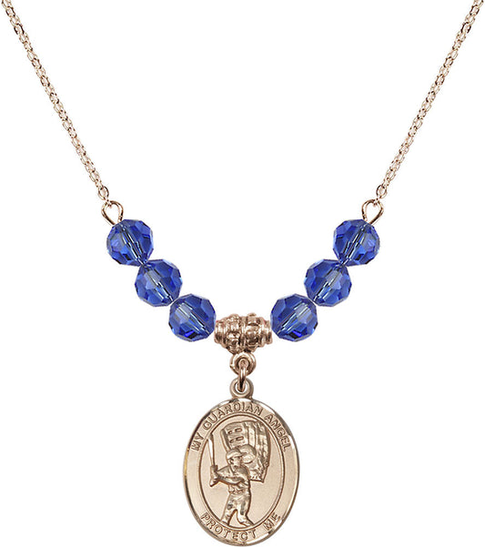 14kt Gold Filled Guardian Angel/Baseball Birthstone Necklace with Sapphire Beads - 8700