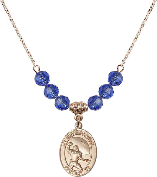 14kt Gold Filled Guardian Angel/Track&Field-Women Birthstone Necklace with Sapphire Beads - 8710