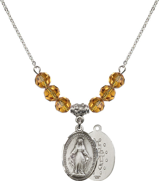 Sterling Silver Miraculous Birthstone Necklace with Topaz Beads - 0015