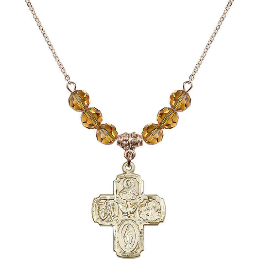 14kt Gold Filled 5-Way Birthstone Necklace with Topaz Beads - 0041