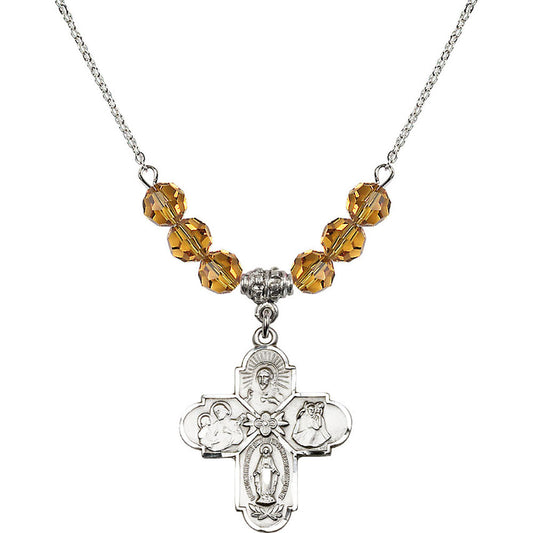 Sterling Silver 4-Way Birthstone Necklace with Topaz Beads - 0043