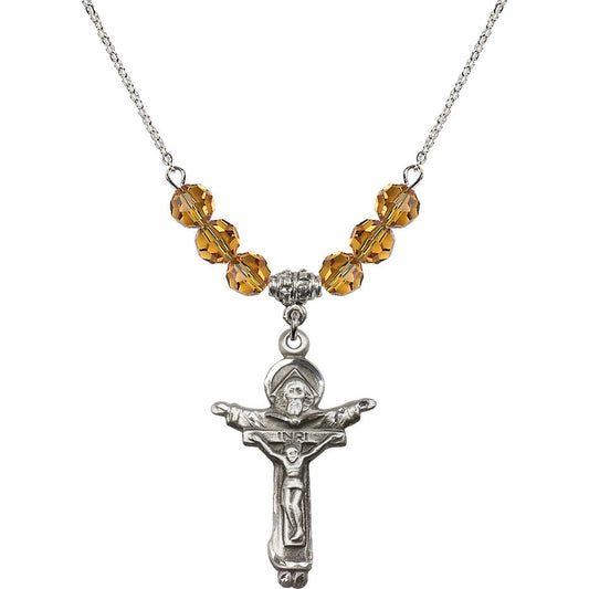 Sterling Silver Trinity Crucifix Birthstone Necklace with Topaz Beads - 0065