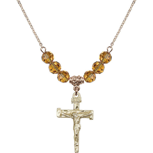 14kt Gold Filled Nail Crucifix Birthstone Necklace with Topaz Beads - 0073
