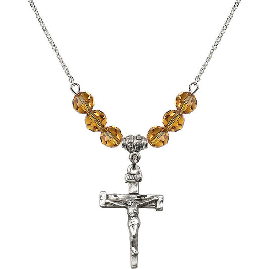 Sterling Silver Nail Crucifix Birthstone Necklace with Topaz Beads - 0073