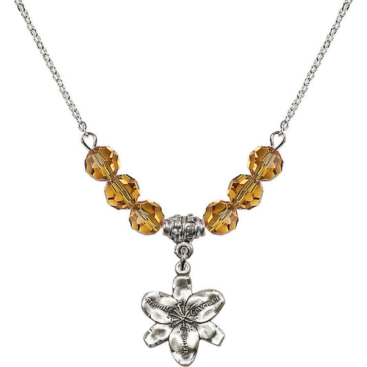 Sterling Silver Chastity Birthstone Necklace with Topaz Beads - 0088