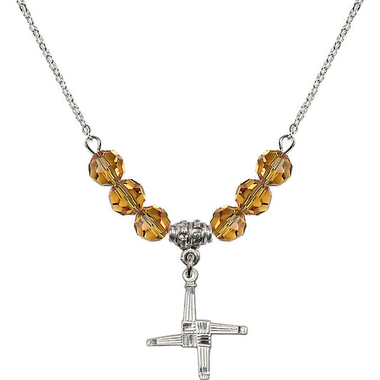 Sterling Silver Saint Brigid Cross Birthstone Necklace with Topaz Beads - 0290