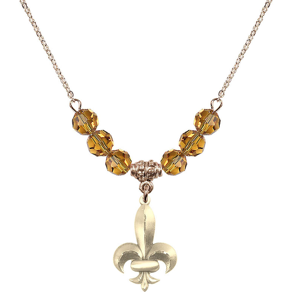 14kt Gold Filled Fleur de Lis Birthstone Necklace with Topaz Beads - 0294