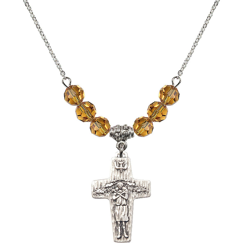 Sterling Silver Papal Crucifix Birthstone Necklace with Topaz Beads - 0569