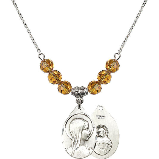 Sterling Silver Sorrowful Mother Birthstone Necklace with Topaz Beads - 0599
