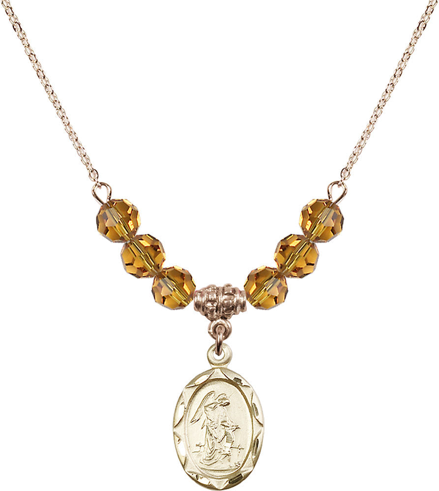 14kt Gold Filled Guardian Angel Birthstone Necklace with Topaz Beads - 0612