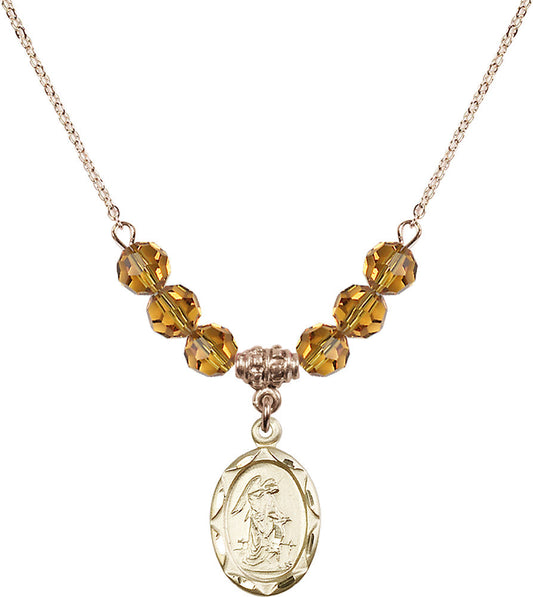 14kt Gold Filled Guardian Angel Birthstone Necklace with Topaz Beads - 0612