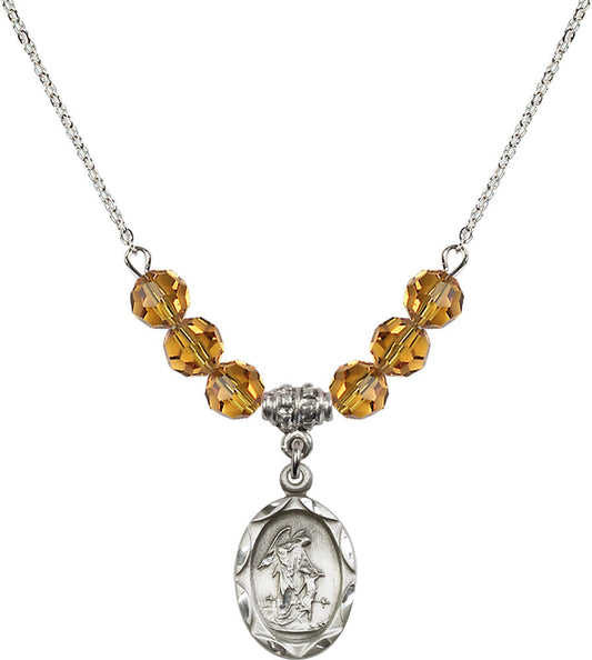Sterling Silver Guardian Angel Birthstone Necklace with Topaz Beads - 0612