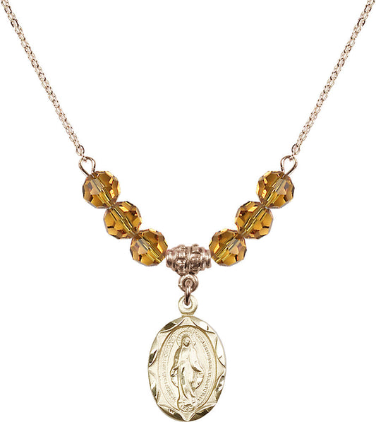 14kt Gold Filled Miraculous Birthstone Necklace with Topaz Beads - 0612