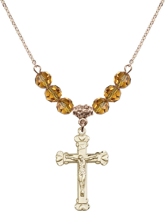 14kt Gold Filled Crucifix Birthstone Necklace with Topaz Beads - 0620