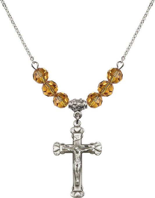 Sterling Silver Crucifix Birthstone Necklace with Topaz Beads - 0620