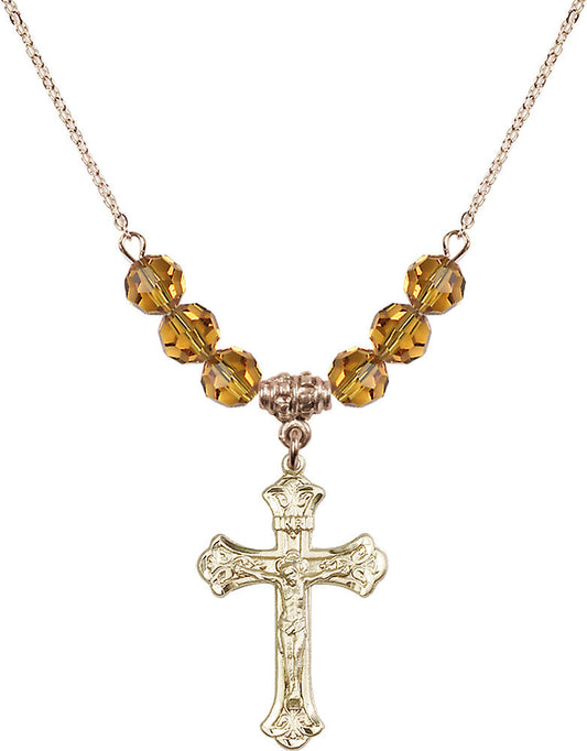 14kt Gold Filled Crucifix Birthstone Necklace with Topaz Beads - 0622