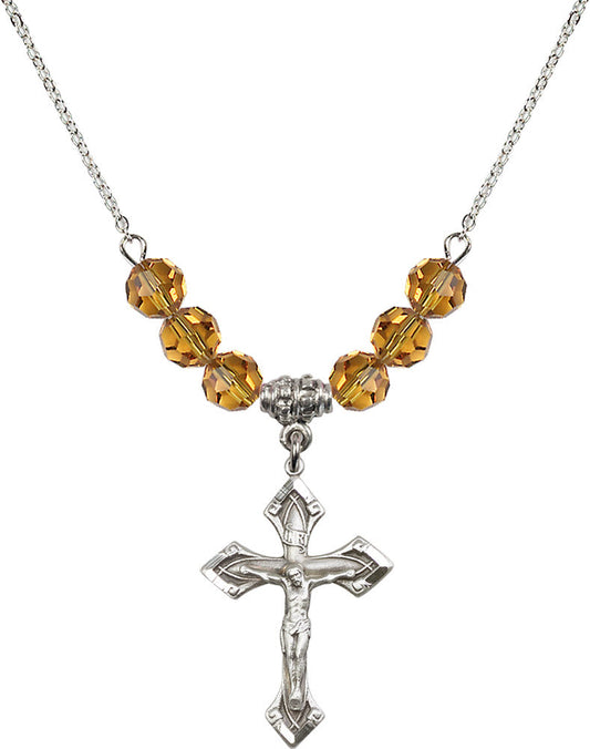 Sterling Silver Crucifix Birthstone Necklace with Topaz Beads - 0663