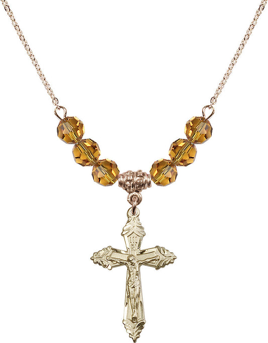 14kt Gold Filled Crucifix Birthstone Necklace with Topaz Beads - 0665