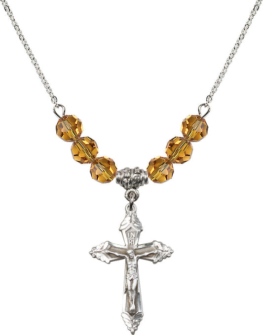Sterling Silver Crucifix Birthstone Necklace with Topaz Beads - 0665