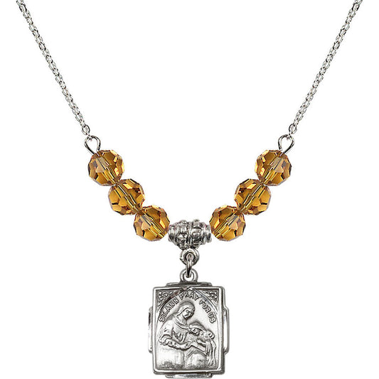Sterling Silver Saint Ann Birthstone Necklace with Topaz Beads - 0804