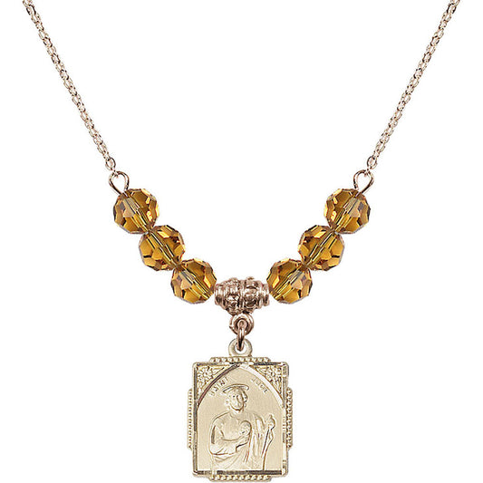 14kt Gold Filled Saint Jude Birthstone Necklace with Topaz Beads - 0804