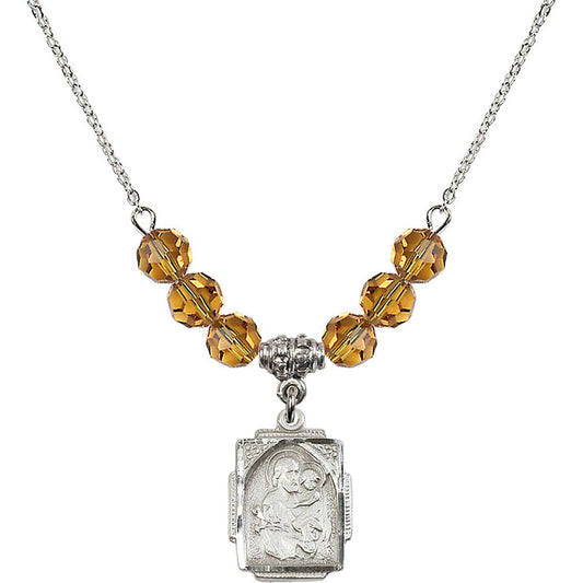 Sterling Silver Saint Joseph Birthstone Necklace with Topaz Beads - 0804