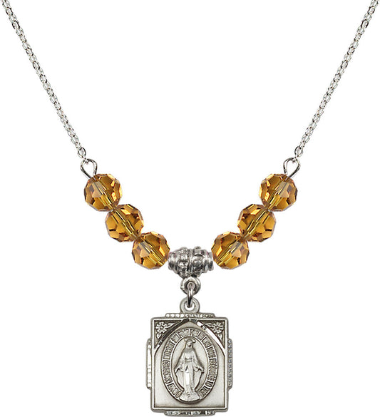 Sterling Silver Miraculous Birthstone Necklace with Topaz Beads - 0804