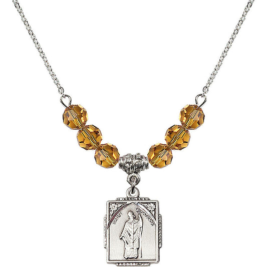 Sterling Silver Saint Patrick Birthstone Necklace with Topaz Beads - 0804