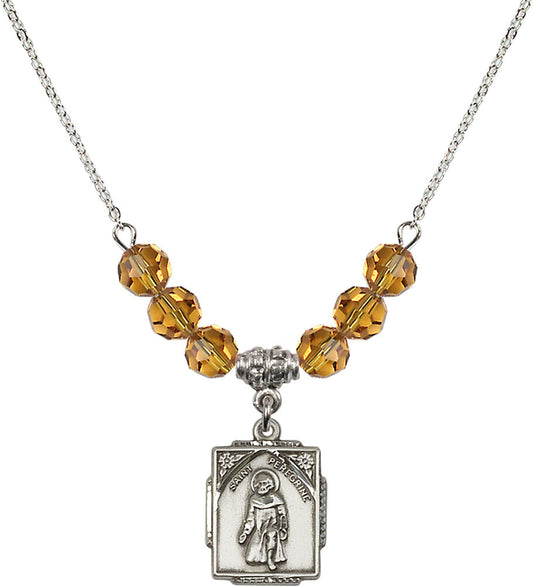 Sterling Silver Saint Peregrine Birthstone Necklace with Topaz Beads - 0804