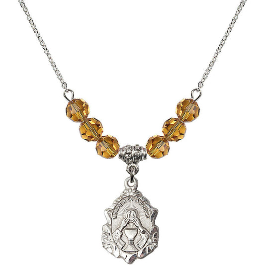 Sterling Silver Mother of a Priest Birthstone Necklace with Topaz Beads - 0811