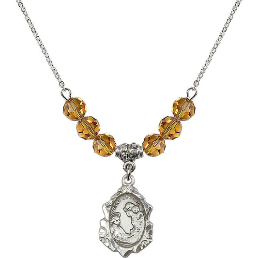 Sterling Silver Saint Cecilia Birthstone Necklace with Topaz Beads - 0822